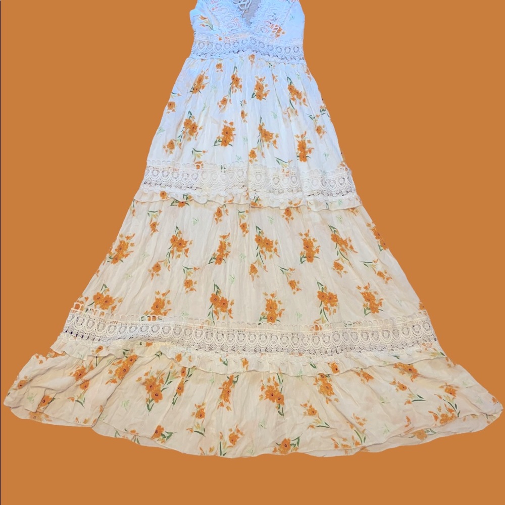 Rue 21  long sun dress yellow flowers lace size small